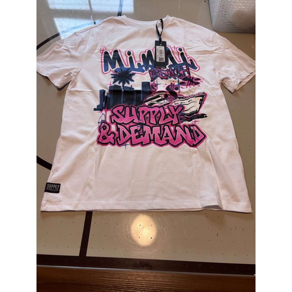 Supply & Demand Miami Tee White Graffiti Graphic Streetwear Shirt Mens S
